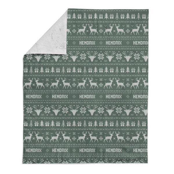 Personalized Name Minky Blanket - Green Holiday Sweater