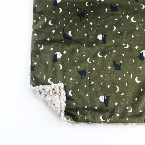 Black Cats on Olive Green - Lovey