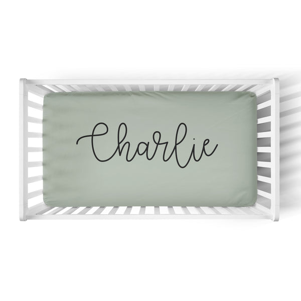 Personalized Name Crib Sheet- LARGE CENTERED NAME COLORED BACKGROUND - Dotboxed