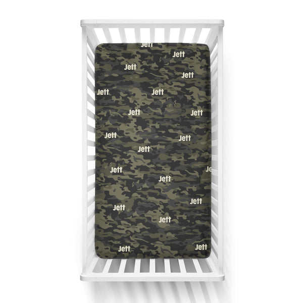 Personalized Name Crib Sheet- CAMOUFLAGE GREEN - Dotboxed