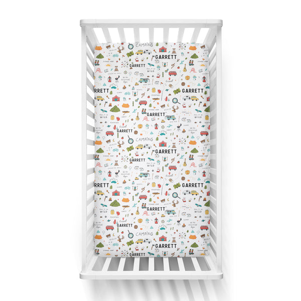 Personalized Name Crib Sheet- CAMPING - Dotboxed