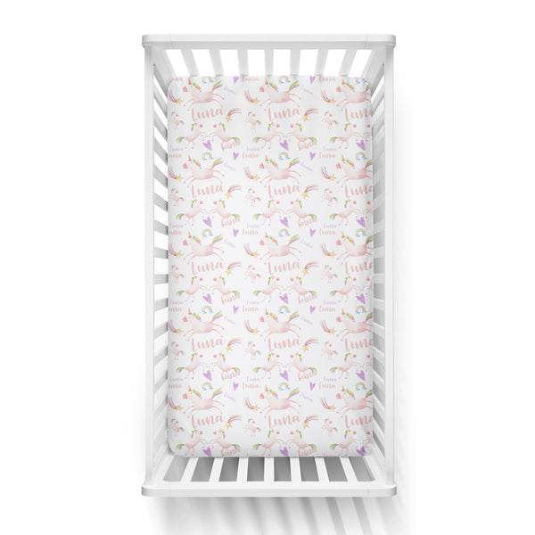 Personalized Name Crib Sheet- UNICORNS - Dotboxed