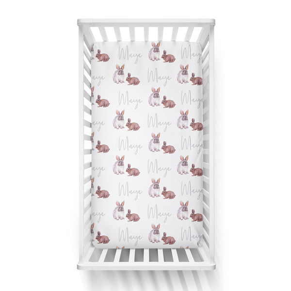 Personalized Name Crib Sheet- WATERCOLOR RABBIT - Dotboxed