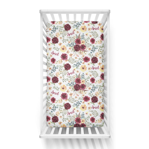 Personalized Name Crib Sheet- AUTUMN FLORAL - Dotboxed