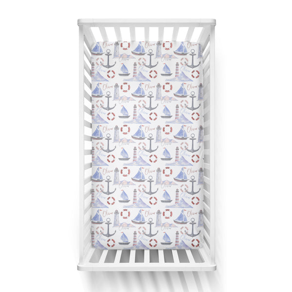 Personalized Name Crib Sheet- NAUTICAL - Dotboxed