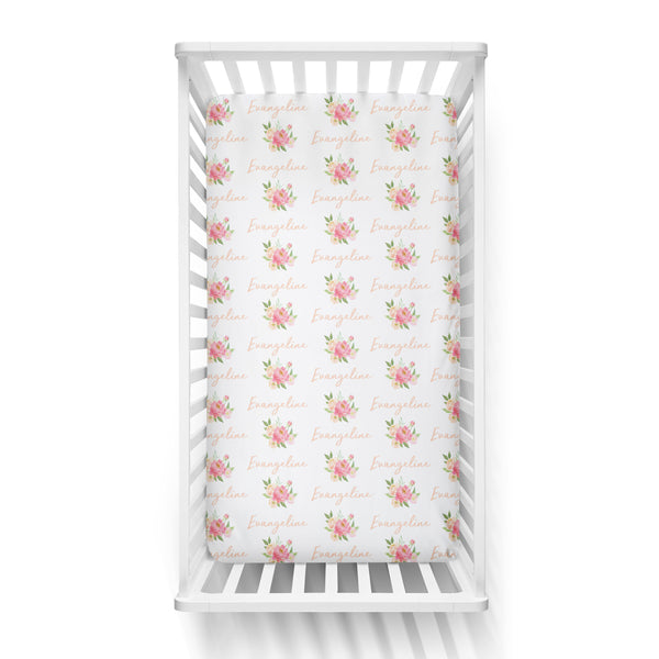 Personalized Name Crib Sheet- PEONY BUNCH - Dotboxed