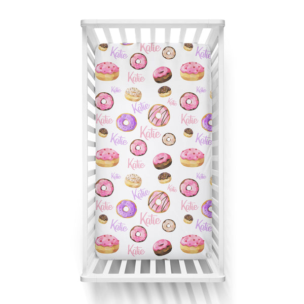 Personalized Name Crib Sheet- PINK DONUTS - Dotboxed