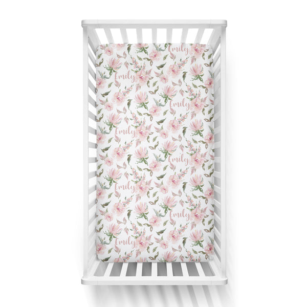 Personalized Name Crib Sheet- PRETTY FLORAL - Dotboxed