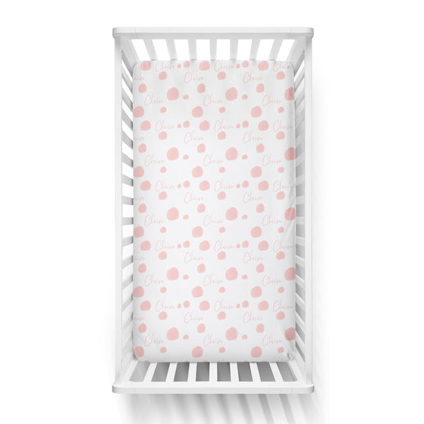 Personalized Name Crib Sheet- PINK WATERCOLOR DOTS - Dotboxed