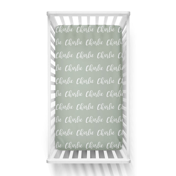 Personalized Name Crib Sheet- NAME REPEAT COLORED BACKGROUND - Dotboxed