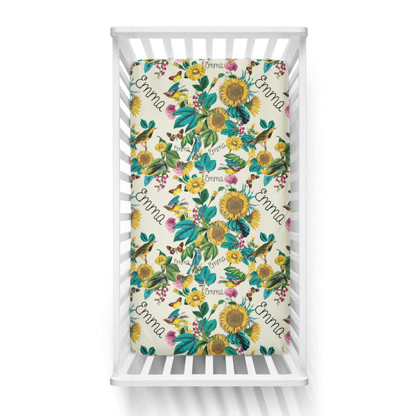 Personalized Name Crib Sheet- SUNFLOWER BUNCH - Dotboxed