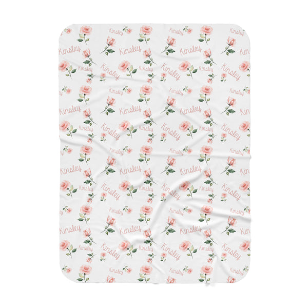 Personalized Name Blanket - LIGHT PINK ROSES