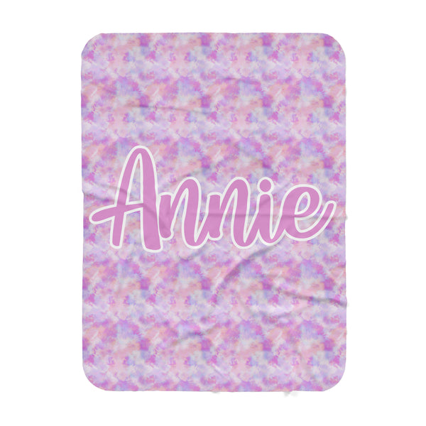 Personalized Name Blanket - Pink Tie Dye with Large Centered Name - Dotboxed