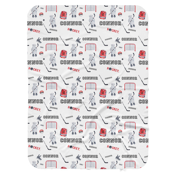 Personalized Name Blanket - HOCKEY BEARS RED - Dotboxed