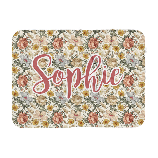 Personalized Name Blanket - Blue Nursery Floral - Dotboxed
