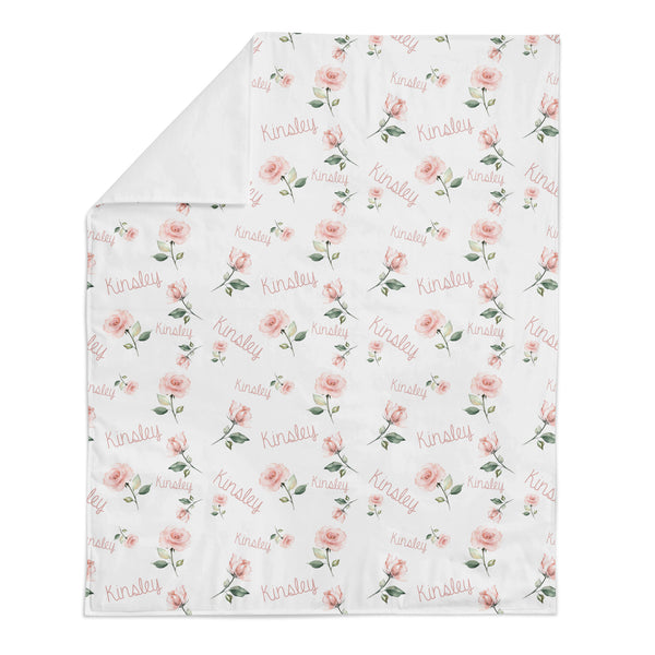 Personalized Name Minky Blanket - LIGHT PINK ROSES