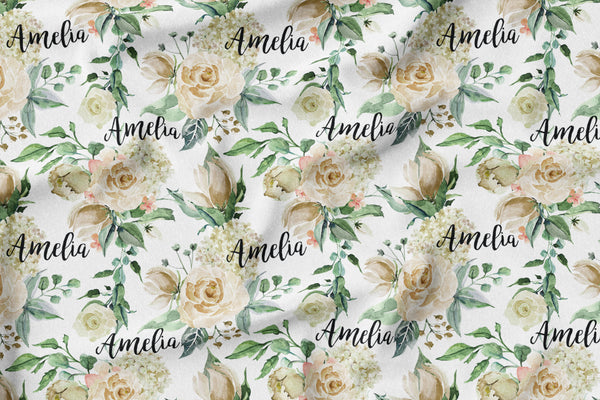 Personalized Name Blanket - CREAM FLORAL - Dotboxed