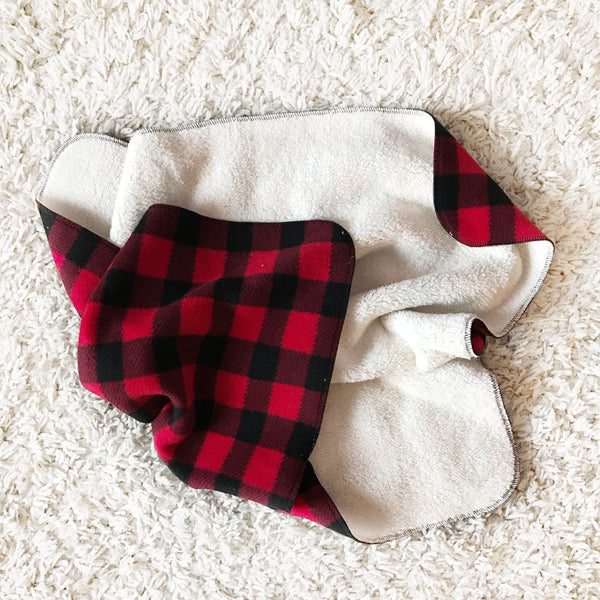 FLEECE AND CHENILLE BLANKET - RED BUFFALO CHECK - Dotboxed
