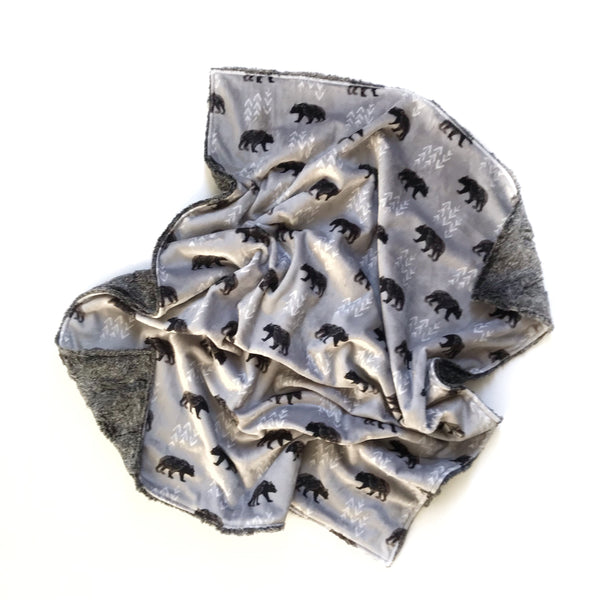 Bears Minky Blanket GREY - Dotboxed