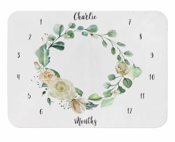 Cream Floral Wreath Milestone Blanket - Dotboxed