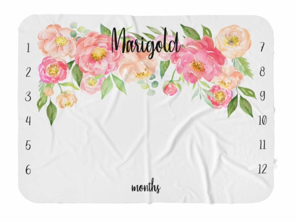 Pink Peony Floral Milestone Blanket - Dotboxed