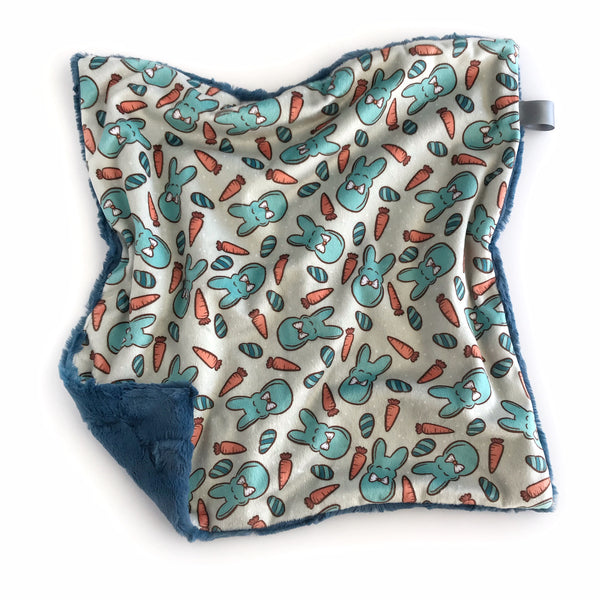 Lovey Blanket - Blue Easter Bunny’s and Carrots