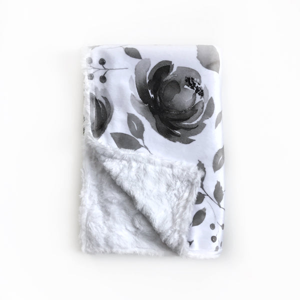 GREY AND WHITE WATERCOLOUR FLORAL BLANKET - Dotboxed