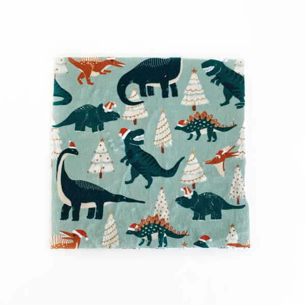 Mini Lovey or Mini Crinkle Blanket - Christmas Dinosaurs in Emerald and Pine