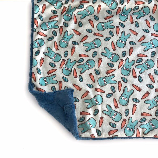 Lovey Blanket - Blue Easter Bunny’s and Carrots