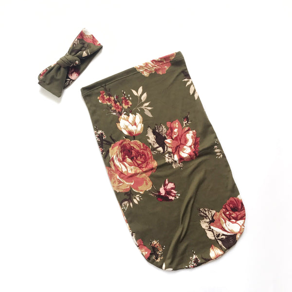 Newborn Sac Set - OLIVE FLORAL - Dotboxed