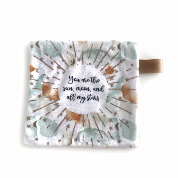 Mini Lovey / Crinkle Lovey - Rust and Sage "you are the sun, moon and all my stars"