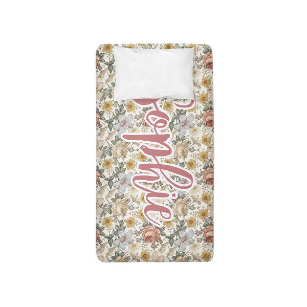 Personalized Name Twin Sheet- Blue Nursery Floral - Dotboxed