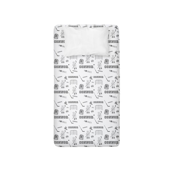 Personalized Name Twin Sheet- HOCKEY BEARS BLACK AND WHITE - Dotboxed