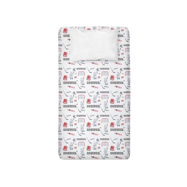 Personalized Name Twin Sheet- HOCKEY BEARS RED - Dotboxed