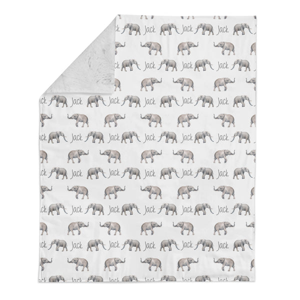 Personalized Name Minky Blanket - Elephants