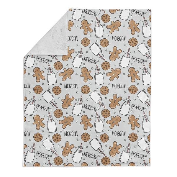 Personalized Name Minky Blanket - Light Grey Gingerbread Milk and Cookies