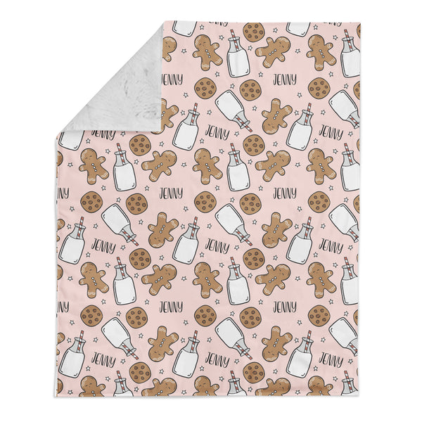 Personalized Name Minky Blanket - Light Pink Gingerbread Milk and Cookies
