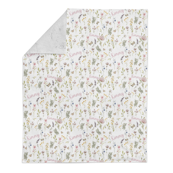 Personalized Name Minky Blanket - Spring Floral and Butterflies