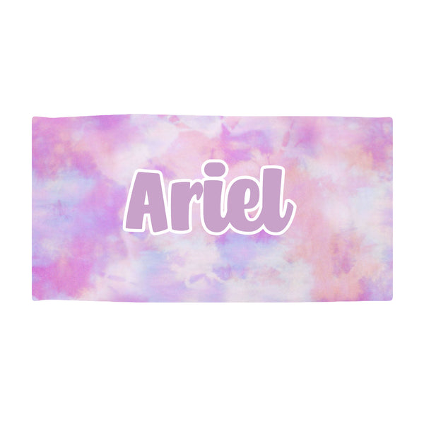Beach Towel with Large Centered Name - Pink Tie Dye