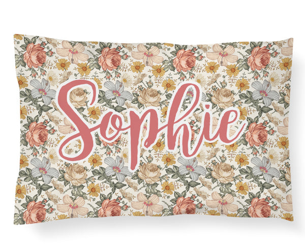 Personalized Name Pillowcase - Blue Nursery Floral - Dotboxed