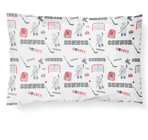 Personalized Name Pillowcase - Hockey Bears Red - Dotboxed