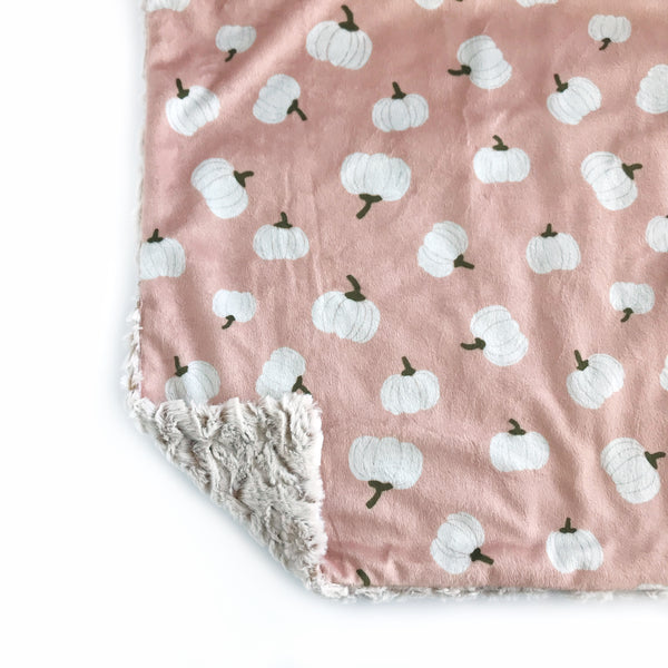 Tossed White Pumpkins on Blush Pink  - Minky Blanket