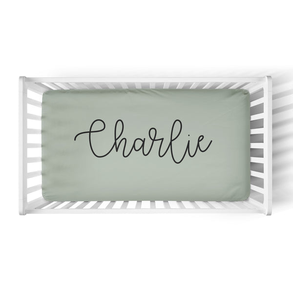 Personalized Name Crib Sheet-  LARGE CENTERED NAME COLORED BACKGROUND - Dotboxed