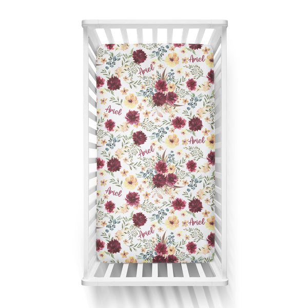 Personalized Name Crib Sheet-  AUTUMN FLORAL - Dotboxed