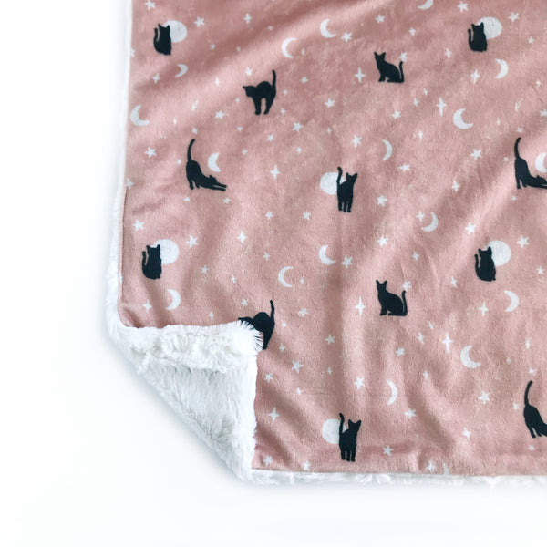 Black Cats on Blush Pink - Minky Blanket