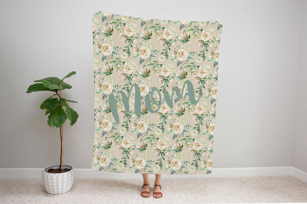 Family Name Minky Blanket - Cream Floral *Single Layer