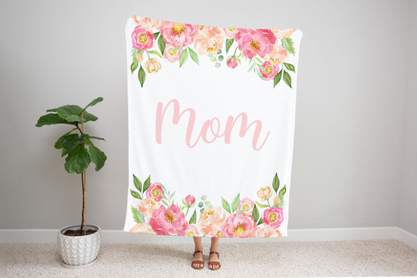 Family Name Minky Blanket - Peony Frame Floral on White *Single Layer