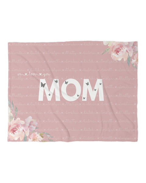 Family Name Minky Blanket - Pink Butterfly Floral *2 Layer