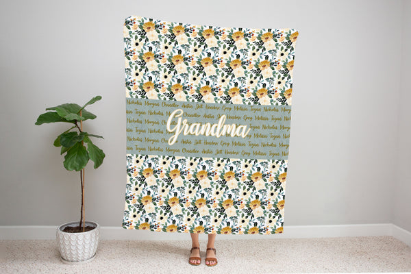 Family Name Minky Blanket - Mustard Cream Floral *Single Layer