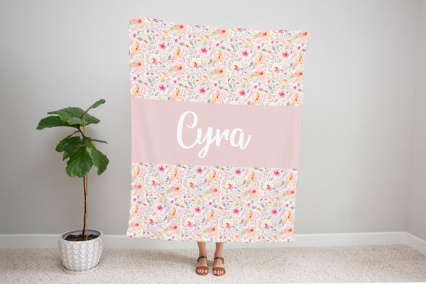 Family Name Minky Blanket - Peachy Pink Floral *Single Layer